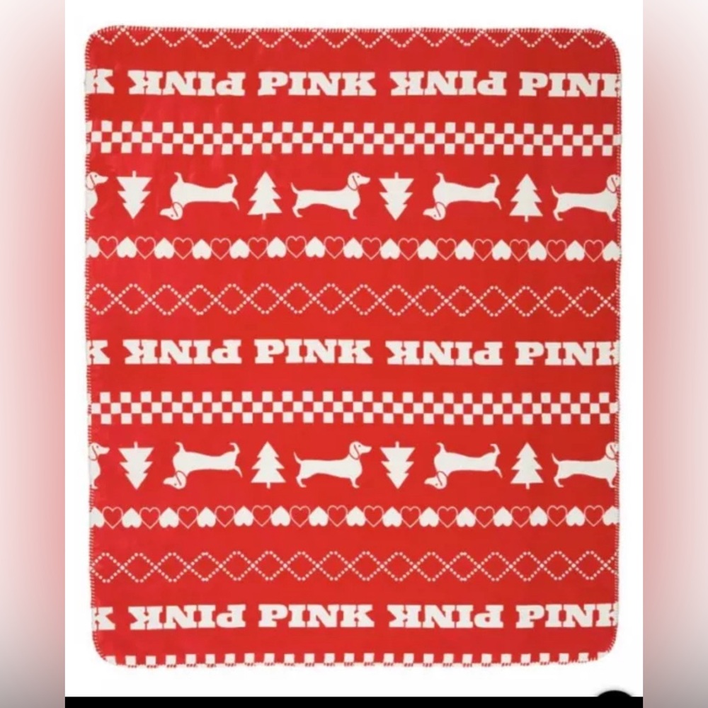Victoria Secret PINK Sherpa Fleece Holiday Blanket 2023 50x60 🎄🐾❤️